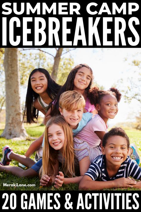 20 Summer Camp Icebreaker Activities and Games | If you're looking for icebreaker activities for day camp or sleep away camp, we've got you covered. These activities for kids, tweens, and teens offer a fun way to make new connections, improve communication skills, promote teamwork, boost confidence, and break down barriers in a small group setting. Click for a list of our favorite 'get to know you' games, which are perfect for campers and camp counsellors and everyone in between! Camp Group Activities, Summer Camp Games For Kids Indoor, First Week Of Camp Activities, All About Me Summer Camp Activities, Youth Camp Activities, Camp Counselor Activities, Fun Summer Camp Activities For Kids, Camp Ice Breakers For Kids, Teen Summer Camp Activities