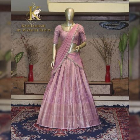 Netted Half Saree Designs, Pastel Colors Sarees, Half Saree Designs Simple, Traditional Half Saree Designs, Smart Casual Women Dress, Pink Half Sarees, Long Skirt Top Designs, Pink Blouse Designs, Half Saree Function