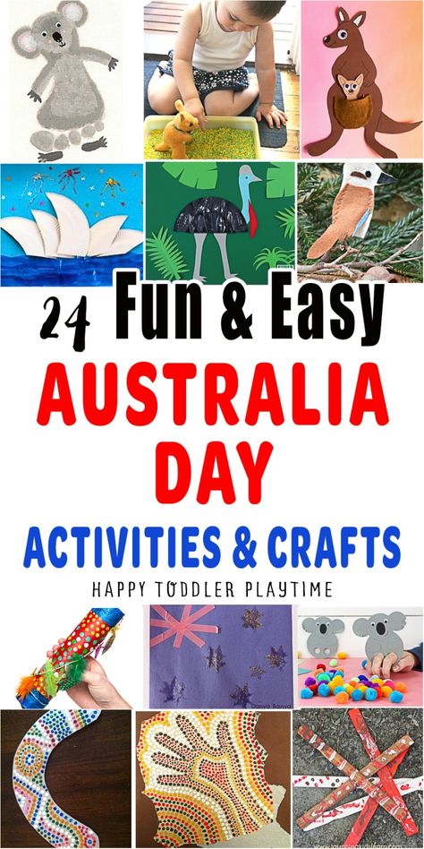 24 Amazing Australia Day Crafts for Kids - HAPPY TODDLER PLAYTIME Australia Arts And Crafts, Australia Day Crafts For Kids, World Thinking Day Australia, Australia Christmas Crafts For Kids, Australia Day Decorations, Australia Kids Crafts, Australia Day Activities, Australian Crafts, Preschool Experiences