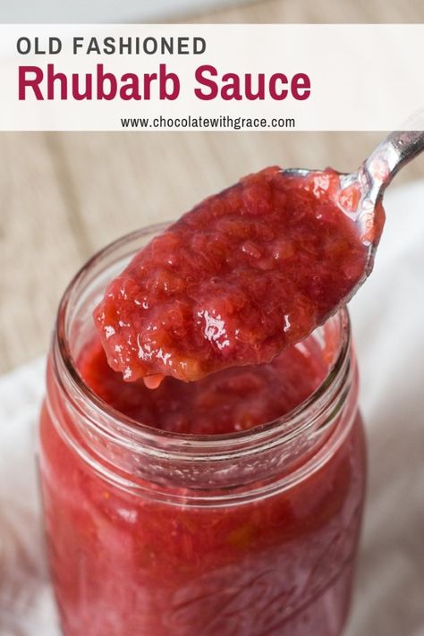 Rhubarb sauce made with strawberry jello for a strawberry rhubarb sauce twist. This rhubarb sauce is great for ice cream or to serve over pound cake. A quick and easy rhubarb recipe. #rhubarb #rhubarbsauce Easy Rhubarb Recipes, Strawberry Rhubarb Recipes, Strawberry Rhubarb Sauce, Rhubarb Cookies, Rhubarb Bars, Rhubarb Coffee Cakes, Rhubarb Sauce, Spring Dessert, Rhubarb Desserts