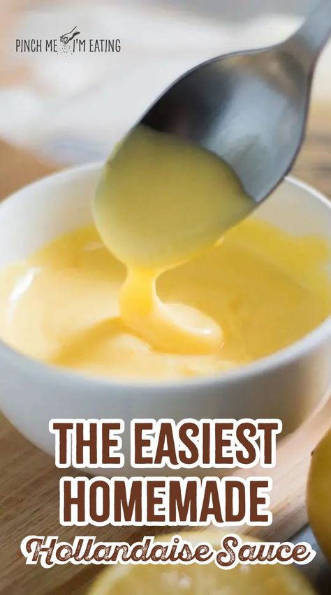 Discover this simple homemade Hollandaise sauce recipe that's perfect for breakfast, brunch, and dinner. No blender needed! Learn how to make a creamy, tangy sauce with just butter, lemon juice, and egg yolks. Ideal for eggs Benedict, vegetables, and seafood. Enjoy a classic sauce recipe made easy! Quick Hollandaise Sauce No Blender, Easy Holindaise Sauce, Mock Hollandaise Sauce Easy, No Blender Hollandaise Sauce, Holidaise Sauce Recipe, How To Make Hollandaise Sauce Easy, Easy Hollandaise Sauce No Blender, Easy Hollandaise Sauce Blender, Classic Hollandaise Sauce Recipe