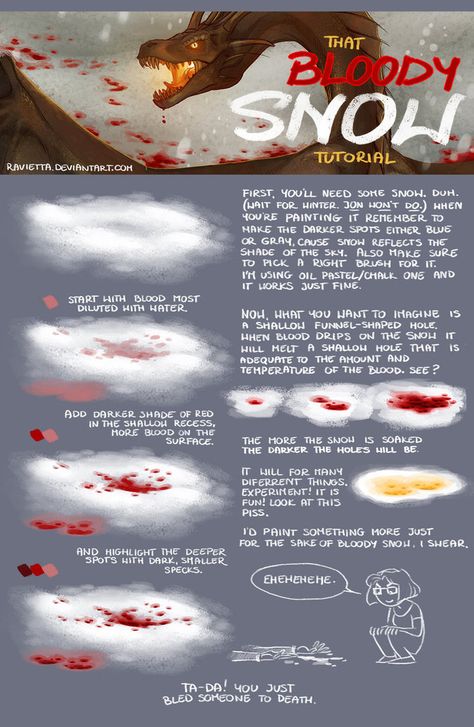 How To Draw Blood Splatters, How To Draw Blood, Blood Splatter Reference Drawing, Blood Reference, Snow Tutorial, Blood Drawing, Drawing Blood, Art Advice, Blood Art