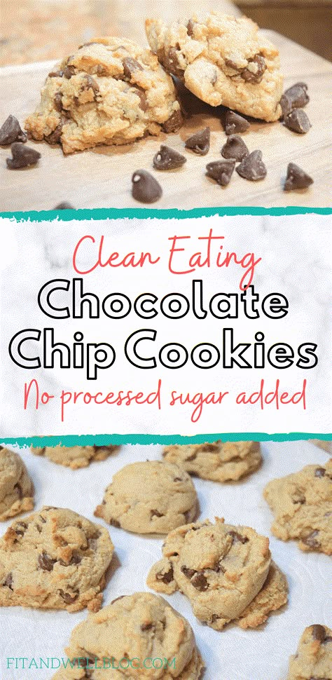 No Processed Food, Clean Eating Dessert, Sugar Free Chocolate Chip Cookies, Clean Eating Cookies, Low Sugar Desserts, Organic Cookies, Healthy Chocolate Chip Cookies, Chocolate Chip Cookies Ingredients, Eating Chocolate