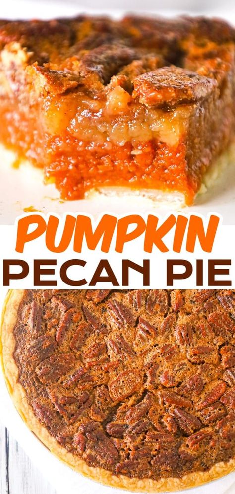 Crustless Apple Pie, Pumpkin Pecan Pie Recipe, Pecan Pumpkin Pie, Pecan Pumpkin, Store Bought Pie Crust, Averie Cooks, Pumpkin Pecan Pie, Easy Pumpkin Pie, Pumpkin Spice Syrup