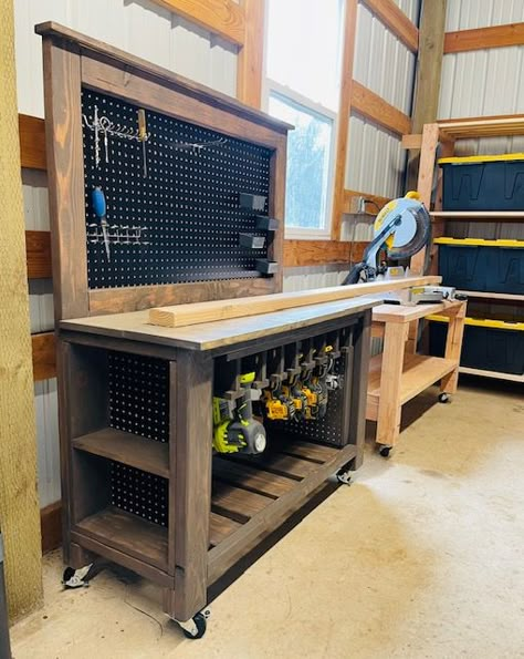 Workbench With Pegboard, Garage Storage Diy, Workbench With Storage, Potting Bench Plans, Garage Workbench Plans, Diy Garage Work Bench, Diy Garage Bar, Diy Garage Storage Cabinets, Garage Guest House