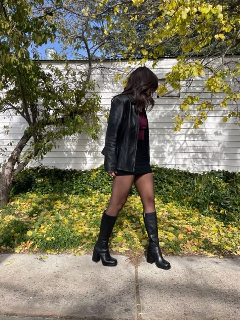 Rockstar Outfit For Women Plus Size, Witchy Fits Aesthetic, Tall Boot Fall Outfits, Romantic Witchy Outfits, Black Knee High Boots Outfit Spring, Witchy Concert Outfits, Fall Aesthetic Outfit Grunge, Mysterious Girl Outfits, Clean Goth Aesthetic Outfits