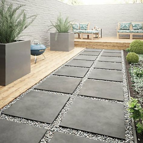 Outdoor Porcelain Tiles & Pavers | Porcea Stone | Patios & Decks - Porcea Stone l Outdoor Porcelain Tiles Design Per Patio, Garden Tiles, Back Garden Design, Patio Tiles, Outdoor Gardens Design, Backyard Garden Design, Outdoor Tiles, Concrete Patio, Backyard Patio Designs