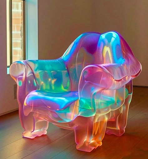 Pink Unicorn Room, Iridescent Room, Rainbow Furniture, Transparent Furniture, Funny Furniture, Beautiful Things In Life, Unicorn Room, Summer Internship, Weird Funny