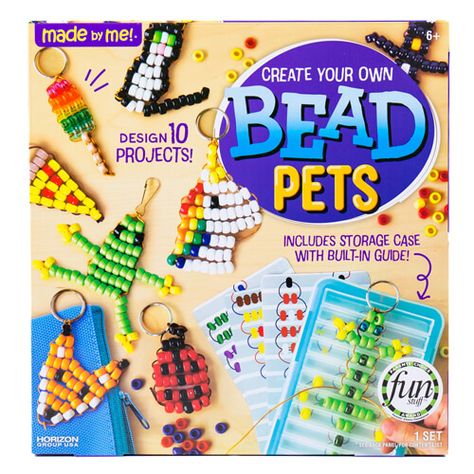 Made by Me™ Bead Pets - Craft Project Ideas Bead Pets, Pony Bead Animals, Pony Bead Crafts, Pet Keychain, Pony Bead Patterns, Art & Craft Kit, Bead Storage, Craft Kits For Kids, Beaded Animals