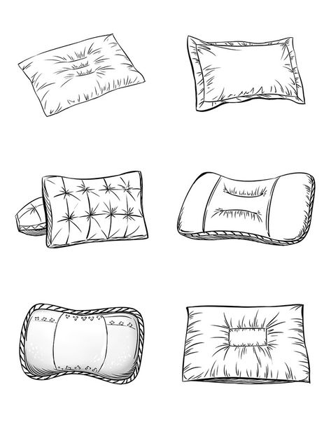 Pillow Graphic Design, Cute Pillow Drawing, Pillow Illustration Drawing, How To Draw Pillows, How To Draw A Pillow, Pillow Drawing Sketch, Cushion Drawing, Pillow Sketch, Pillow Tattoo