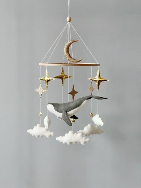 Follow for more inspo and nursery room ideas #thelittleinspocoach #fyp... | Nursery Room Ideas | TikTok Fairy Tale Nursery, Crib Mobile Girl, Nautical Nursery Boy, Grey Whale, Stars Mobile, Whale Mobile, Fish Mobile, Space Mobile, Jungle Nursery Decor