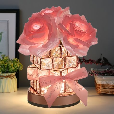 Faster shipping. Better service Diamond Lamp, Friends Valentines Day, Crystal Table Lamp, Pink Room Decor, Crystal Table, Rose Crystal, Flower Lamp, Table Led, Friends Valentines