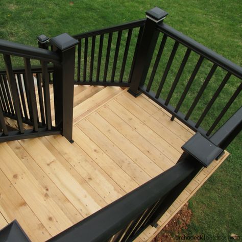 Black Railing, Deck Stain, Cedar Deck, Deck Colors, Exterior Stairs, Deck Designs Backyard, Deck Stairs, Staining Deck, Pergola Design