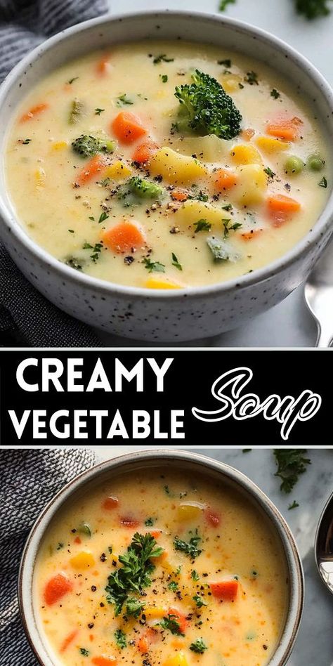 🥣 Cozy Up with Creamy Vegetable Soup! 🥕🌽 Warm up with a bowl of this deliciously creamy vegetable soup made with fresh, wholesome ingredients! Perfect for chilly days, this recipe combines vibrant veggies, smooth creaminess, and easy prep. Save this recipe for later to enjoy a healthy, hearty dinner anytime! 👉 Get the full recipe and instructions by clicking the Pin! 📌 #CreamyVegetableSoup #SoupRecipe #ComfortFood #HealthyRecipes #EasyDinner #VegetarianMeals 🌱 Easy Crockpot Soup Recipes Vegetarian, Vegetable Cream Soup Recipe, Vegetable Soup With Coconut Milk, Pureed Soup Recipes Healthy, Easy Soup Recipes No Meat, Vegetable Medley Soup, Cheap Soups To Make, Veggie Soup Blended, Veggie Soup With Frozen Veggies