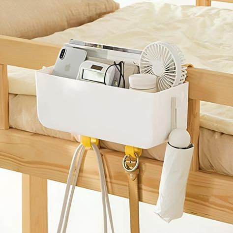 PRICES MAY VARY. Plastic [SIMPLE, MODERN AND HOME DECOR] Keeping small items at the bedside to reach easily and no more lost, will meet your daily needs [HANGING CADDY ORGANIZER FOR BABY ITEMS] Easy to installation without tools; Bed hanging caddy is great for dorm bunk bed, hospital, kitchen, batnroom, shower, baby room, office [HANING CADDY WITH HOOKS] White bed side hanging caddy, adds unique yellow hooks, is really go better with variety of home style [FUNCTIONAL BEDSIDE SHELF FOR DORM ROOM] Bunk Bed Organization, Dorm Bunk Beds, Bunk Bed Shelf, Bed Caddy, Bunk Bed Accessories, Bed Shelf, Girls Bunk Beds, Bed Organiser, Bunk Bed Storage