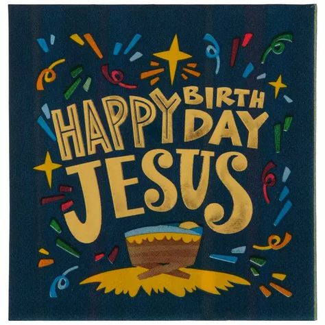 Happy Birthday Joanne, Happy Birthday Jesus Party, Jesus Birthday Party, Christmas Paper Plates, Gold Font, Jesus Birthday, Happy Birthday Jesus, Christmas Party Supplies, Navy Background