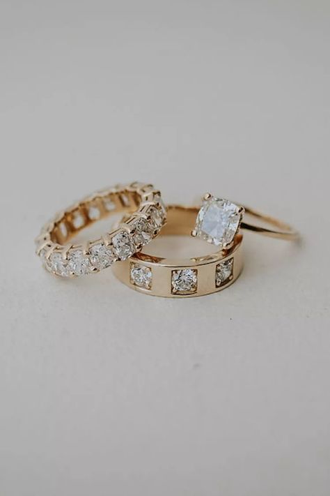 Cushion-Cut Engagement Rings: The Complete Guide Wedding Band For Cushion Cut Ring, Groom Style Wedding, Tiffany Diamond, Cushion Cut Engagement, Cushion Cut Ring, Cushion Cut Engagement Ring, Yellow Gold Wedding Band, Wedding Attire Guest, Bridal Fashion Week