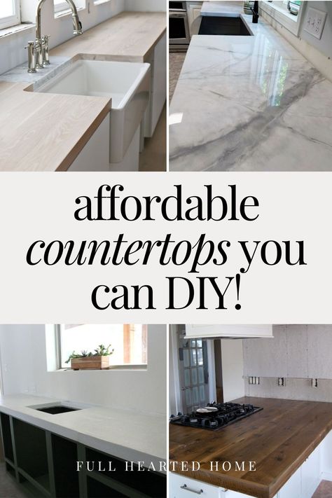 How to Make Your Own DIY Kitchen Countertops - Full Hearted Home How To Upgrade Countertops, Kitchen Countertop Remodel Diy, How To Replace Kitchen Countertops, Replacing Countertops Diy, Remodel Countertops Diy, How To Cover Tile Countertops Diy, Repurpose Granite Countertop, Kitchen Countertop Diy Ideas, How To Update Formica Countertops