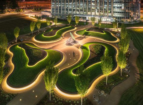 Organic Landscape #Design ! Receptor on Architizer Exterior Lighting Design, Landscape Lighting Design, Urban Landscape Design, Landscape Architecture Design, Landscape Plans, Parking Design, Modern Landscaping, Desert Landscaping, Landscape Lighting