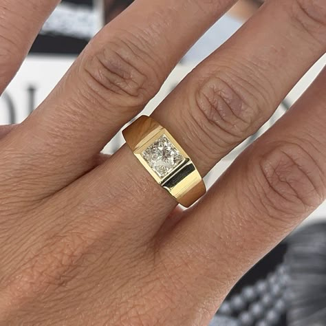 Princess Cut Diamond Cigar Band – Henri Noël Thick Gold Engagement Band, Princess Cut Thick Band Engagement Ring, Princess Cut Engagement Ring Thick Band, Princess Cut Settings, Thick Gold Band Ring, Thick Gold Band With Diamond, Thick Engagement Rings Band, Thick Band Wedding Rings, Chunky Wedding Rings