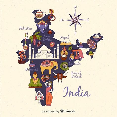 India Map Creative Art, India Illustration Map, India Map Asthetic Picture, Indian Map Aesthetic, Indian Map Art, India Map Drawing Art, Indian Map Drawing, India Map Illustration, Indian Culture Drawing