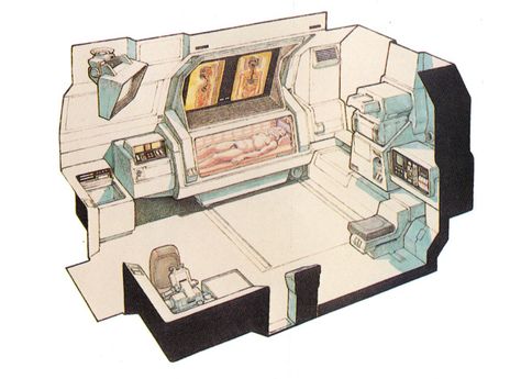 Early concept illustrations for the Aliens movie Space Pod Concept Art, Medical Spaceship, Scifi Corridor, Ron Cobb, Future Systems, Style Californien, Scifi Interior, Jake Parker, Story Pictures