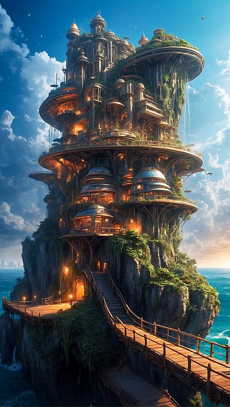 Elven City, Fantasy Place, Enchanting Places, Jungle Temple, Fantasy Cities, Sci Fi Landscape, Fantasy Realm, Fantasy Architecture, Fantasy Island