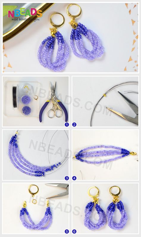 Earrings With Beads Diy, Beaded Earring Diy, Beads Earrings Design, Beaded Earrings Tutorials Free Pattern, Beads Earrings Handmade, Wire And Bead Earrings, Earing Making Ideas Beads, How To Make Earrings With Beads, Jewellery Diy Handmade