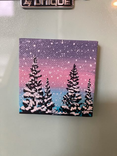 Diy Small Canvas Painting Ideas, Easy Acrylic Winter Painting Ideas, Simple Easy Acrylic Paintings, Painting Ideas For New Year, Winter Easy Painting Ideas, Sideways Paintings, Painting Ideas Winter Easy, Acrylic Winter Painting Ideas, Mini Canvas Art Winter