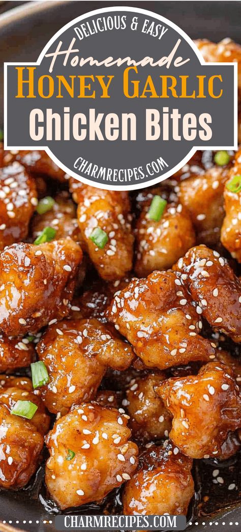 Honey Garlic Chicken Bites Honey Garlic Asian Chicken, Simple Delicious Chicken Recipes, Honey Chicken Bites Recipes, Garlic Sticky Chicken, Grilled Honey Chicken Recipes, Honey Garlic Chicken Baked Easy, Honey Garlic Chicken And Shrimp, Honey Garlic Pork Chops Skillet, Baked Chicken Appetizers