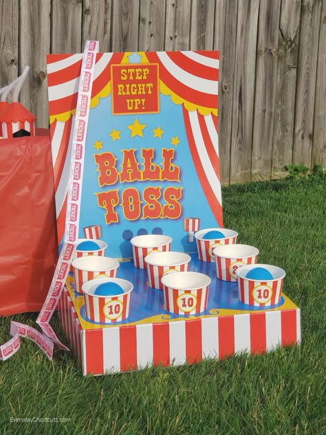 Outdoor Circus Party, Home Carnival Ideas, Birthday Motivation, Circus Games, Carnival Birthday Theme, Carnival Party Games, Circus Themed Birthday Party, Diy Carnival Games, Carnival Games For Kids