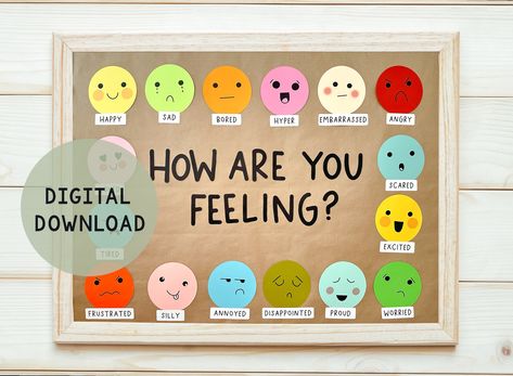 Buy How Are You Feeling SEL Bulletin Board Digital Download Online in India - Etsy Sel Bulletin Board, Motivational Bulletin Boards, Board Classroom, Classroom Bulletin Boards, School Bulletin Boards, Classroom Door, Social Emotional Learning, Les Sentiments, Black Letter