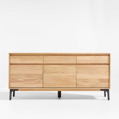 Lakin White Oak Sideboard | Crate & Barrel Flat Front Door, White Oak Sideboard, Large Tv Console, Friends Home Decor, Table For Office, Rustic Sideboard, Large Tv, Solid Wood Sideboard, Large Sideboard