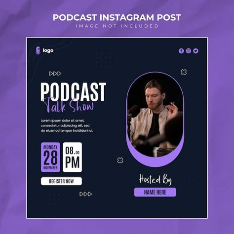 Podcast Social Media Template, Podcast Social Media Post Design, Podcast Post Instagram, Speaker Announcement Design, Speaker Social Media Post, Podcast Template Design, Podcast Social Media Post, Podcast Design Ideas, Podcast Social Media Design