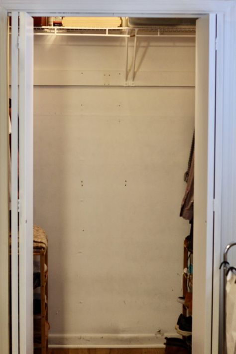 DIY Reach In to Walk In Closet, Kind Of - How She Styles Add Shelving To Closet, Shallow Closet Design, Reach In Closet Ideas For Couples, Deep Reach In Closet, Reach In Closet To Walk In, Long Reach In Closet Ideas, Extend Closet Space, Long Shallow Closet, Wide Shallow Closet Ideas