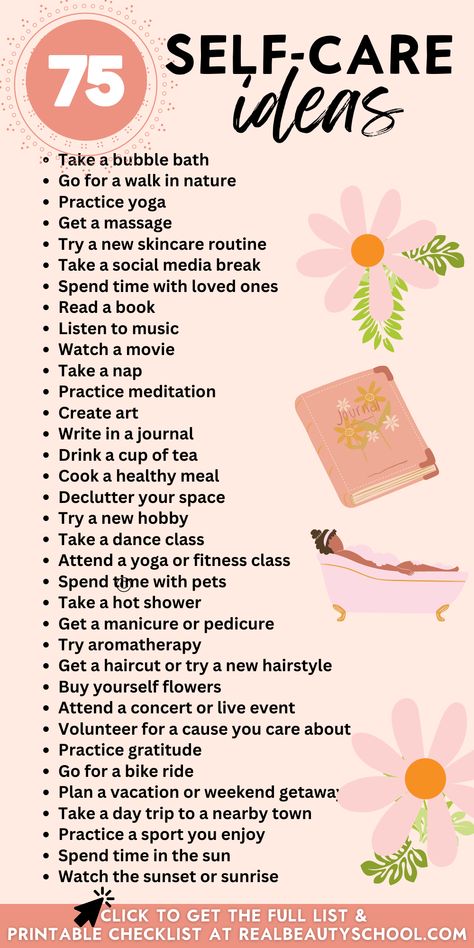 75 Self-care Ideas Because you Deserve it! | Printable Planner by  Gregory Vega Self Care Ideas, Self Care Bullet Journal, Getting A Massage, Vie Motivation, Beauty School, Care Quotes, You Deserve It, Self Care Activities, Self Care Routine