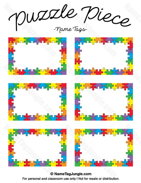 Puzzle Piece Name Tags One Piece Name, Kindergarten Name Tags, Preschool Name Tags, Cubby Name Tags, Name Tags Printable, Preschool Labels, Puzzle Piece Template, Tag Template Free, Cubby Tags