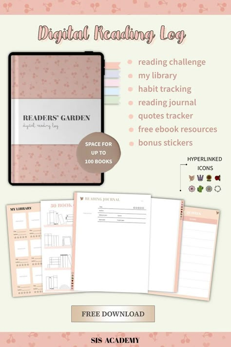 digital reading notebook, digital reading journal, digital book log, reading challenge template Ipad Reading, Notion Habit Tracker, Reading Journal Printable, Planner Template Free, Digital Reading Journal, Free Planner Templates, Notes Templates, Notion Template Ideas, Free Notebook