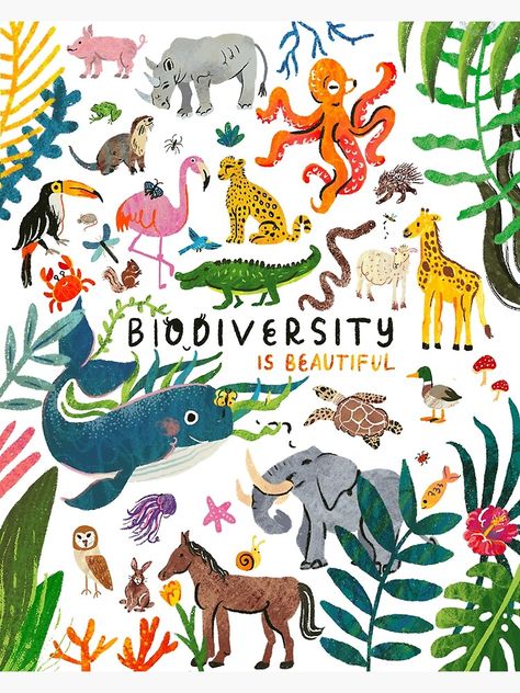 "Biodiversity is Beautiful" Poster by annakorol | Redbubble Save Animals Poster, Earth Day Drawing, Diversity Poster, Project Cover Page, Biodiversity Conservation, Instagram Projects, Only Aesthetic, Poster Drawing, Creative Poster Design