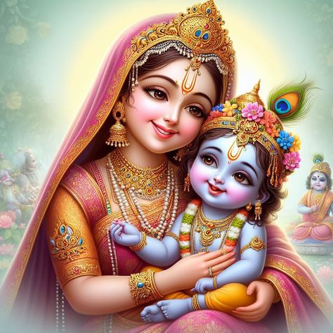 Yashoda Maiya And Krishna, Yashoda Krishna Hd Wallpaper, Yashoda And Krishna Baby, Krishna With Yashoda Maiya, Bal Gopal Baby Krishna, Krishna With Yashoda, Baby Radha Krishna Images, Funny Face Drawings, Indian Baby Shower Decorations