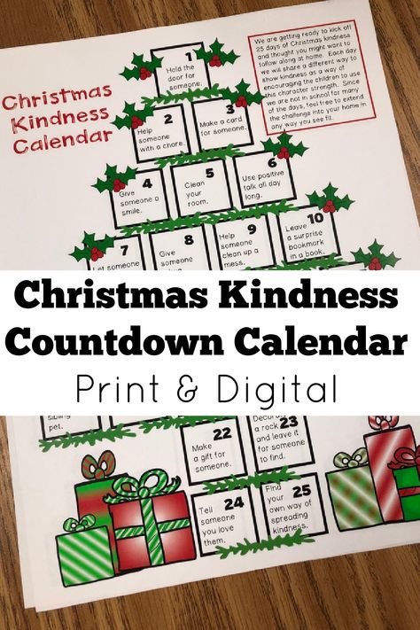 Help children learn what kindness looks, sounds, and feels like this holiday season! Countdown to Christmas with a daily act of kindness that can be done at home or in school (digital and printable version both included). Choose from 10 or 25 day countdowns. Children can get involved from the beginning by suggesting acts of kindness and decorating ornaments to create a kindness tree, countdown chain, or grab bag. Great for home or classroom and can be used with all ages of children. Preschool Advent, Kindness Chain, Kindness Tree, Decorating Ornaments, Calendar For Christmas, Countdown Chain, Daily Act, Creek Ideas, Christmas Kindness