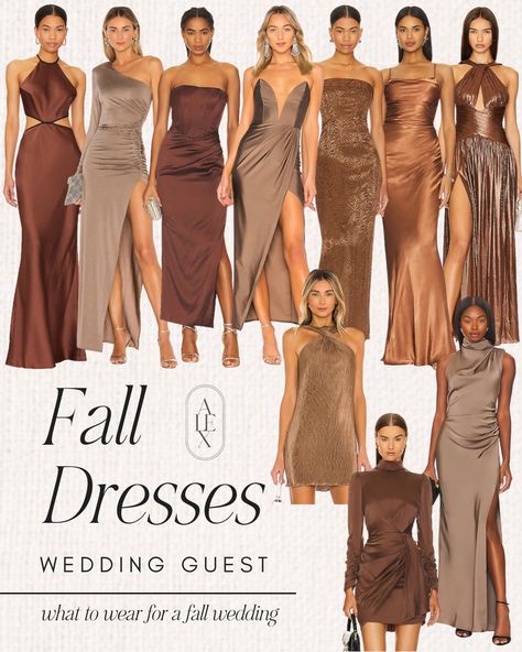 Do you have an upcoming fall wedding!? Dallas based lifestyle and fashion influencer, Alex Malek, is sharing her top picks for formal fall wedding guest dresses here! Shop all her favorite chocolate brown wedding guest dresses for Fall on LTK! Rust Color Dress Wedding Guest, Wedding Guest Brown Outfit, Brown Dress For Wedding Guest, Brown Wedding Dress Guest, Brown Color Wedding Theme, Winter Wedding Guest Outfit Cocktail, Chocolate Brown Wedding Guest Dress, Fall Wedding Attire Guest Dresses, How To Style A Brown Dress