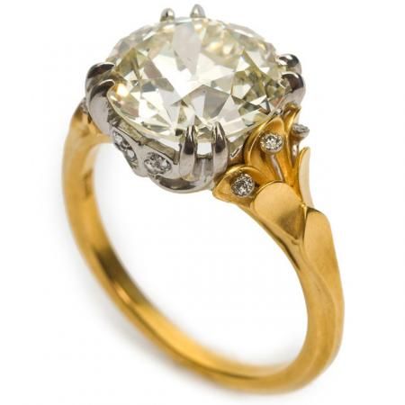 This diamond flora ring from McTeigue & McClelland features an Old European round-cut diamond with rose-cut diamonds in the setting. It is set in 18K bloomed yellow gold and platinum. Engagement Rings 101, Martha Stewart Weddings, Unique Diamonds, Diamonds And Gold, Antique Diamond, Engagement Ring Styles, Gold Set, Gold Engagement, Rose Cut Diamond