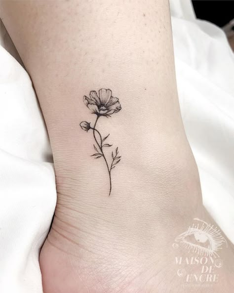 Cosmo Flower Tattoo, Small Flower Tattoos For Women, Cosmo Flower, Black Flowers Tattoo, Cosmos Tattoo, Poppy Flower Tattoo, Simple Flower Tattoo, Tattoo For Boyfriend, Poppies Tattoo