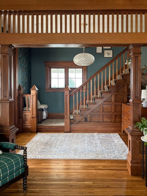 "Should I paint my wood trim?" — The Grit and Polish Natural Wood Trim, The Grit And Polish, Grit And Polish, Dark Wood Trim, Instagram Features, Craftsman Home Interiors, Country Family, Dark Trim, Wooden Trim