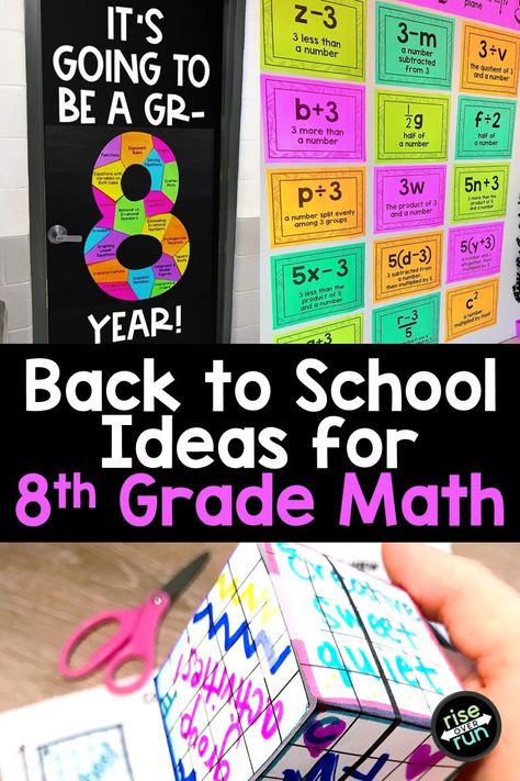 8th Grade Math Classroom Decorations and Back to School Ideas — Rise over Run 8th Grade Math Classroom, Math Signs, Math Bulletin Boards, Back To School Ideas, Math Classroom Decorations, Calendar Math, Math Tutorials, Algebraic Expressions, Welcome Students