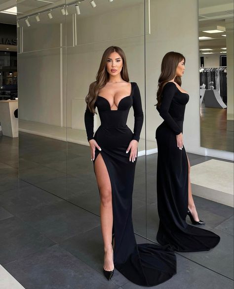 Long Sleeve Mermaid Prom Dress, Prom Dress Black, Split Prom Dresses, Mermaid Prom Dress, Evening Party Gowns, Mermaid Evening Dresses, Black Prom Dresses, Evening Gowns Formal, Mermaid Prom Dresses