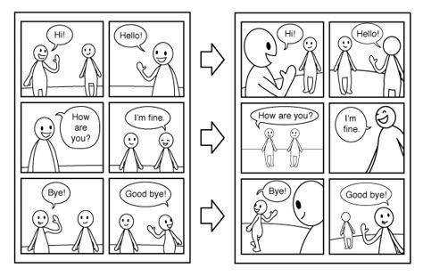 When making longer narrative-focused comics it might be good to move the "camera" around a bit more. Close-ups, full body shots and using the bird's/worm's eye view can change things up a lot, even if it is just two characters talking to each other. Comic Script Ideas, How To Make Comics Tutorials, Comic Angles, Easy Comic Drawings, How To Draw A Comic, How To Make A Manga, Manga Script, Easy Comics Strips, Mini Comic Ideas