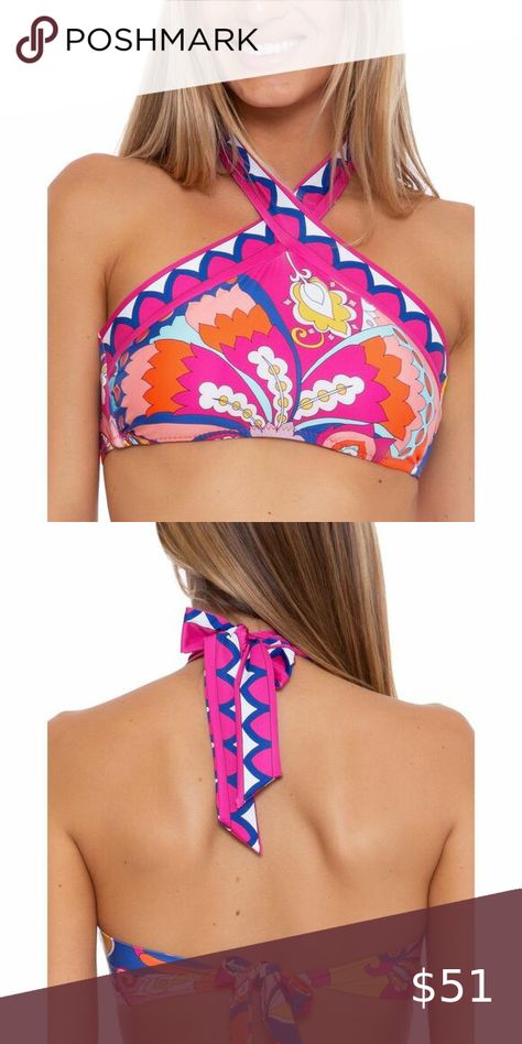 Trina Turk Womens Pink Printed Halter Beachwear Bikini Swim top NWT Trina Turk, Top Collection, Swim Top, Spandex Fabric, Pink Ladies, Sleeve Length, Spandex, Tags, Jewelry Watches