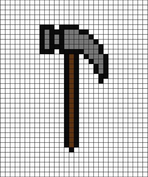 A pixel art template of the claw hammer, which also pulls out nails (small metal spike, not human). Perler Bead Tool Pattern, Pixel Beads, Graph Paper Drawings, Family Blanket, Claw Hammer, Easy Pixel Art, Diy Perler Bead Crafts, Hama Beads Patterns, Diy Perler Beads